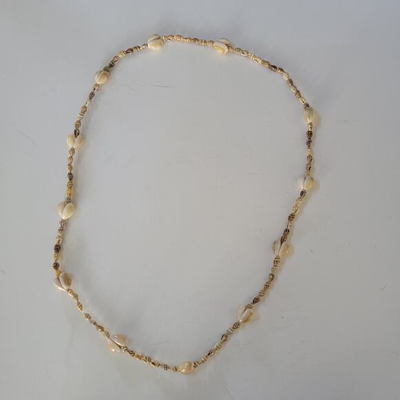 Beige Shell Bead Necklace with Natural Seashell Accents 32 Inch Beach Jewelry - Picture 2 of 10